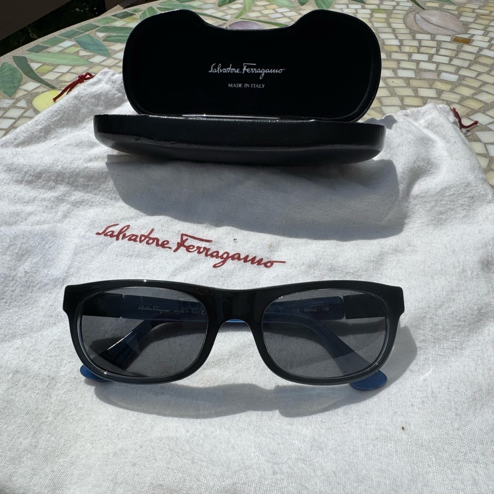 Salvatore Ferragamo Blue Sunglasses Small Size with Case and Dust Bag